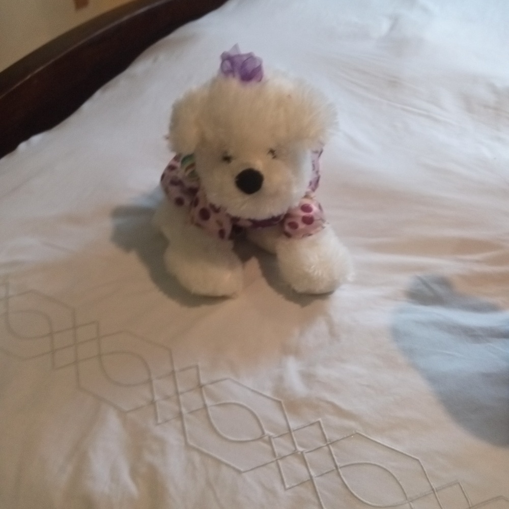 HUGFUN INTERNATIONAL INC. Los Angeles CA ADORABLE  WHITE PUPPY STUFFED ANIMAL.